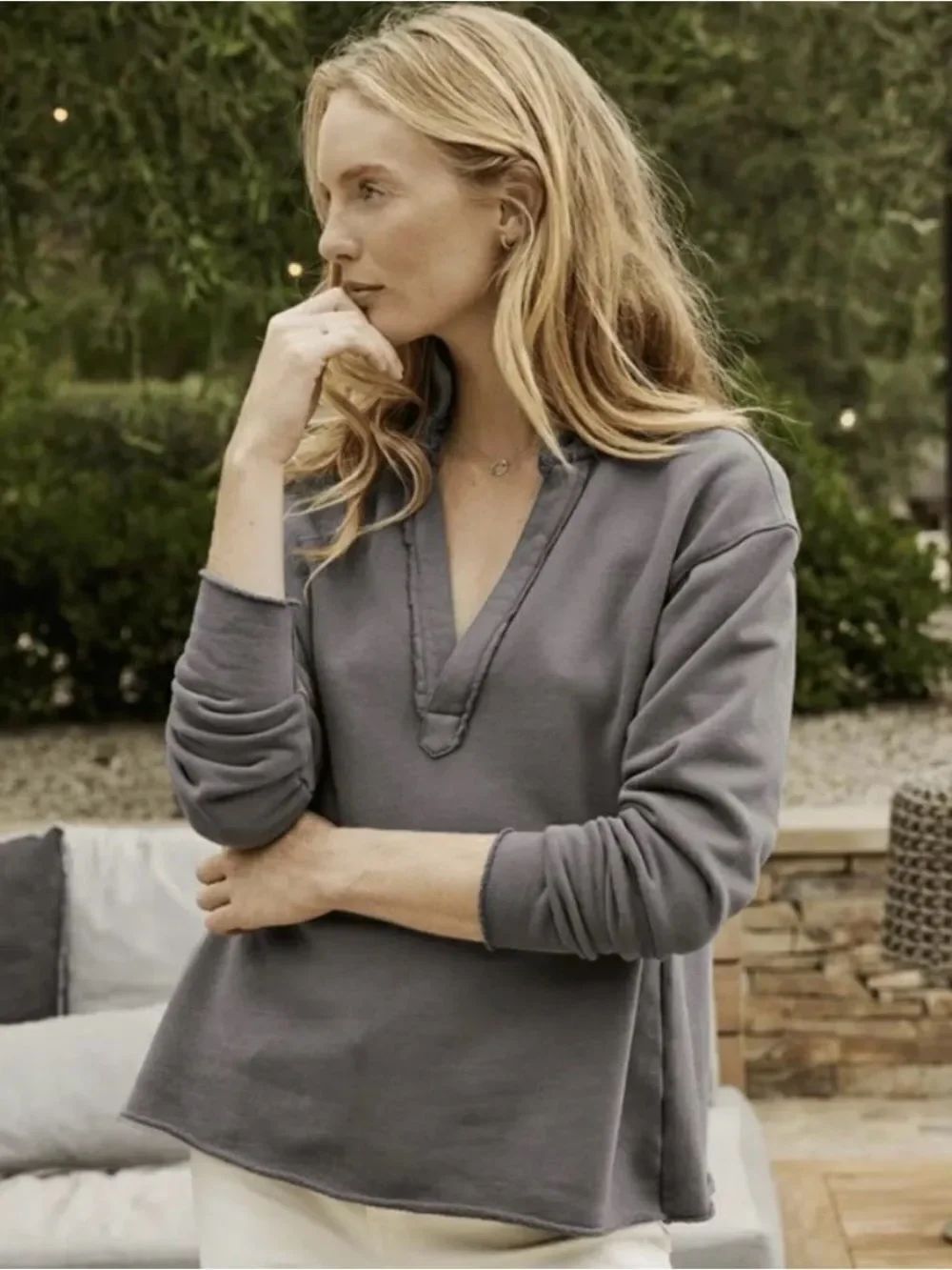 Frank & Eileen Patrick Popover Henley Sweatshirt Pullover Dark Grey/Brownish XS